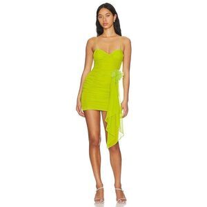 NWT For Love & Lemons Lorlai Green Ruched Bodycon Mini Dress Size XS
